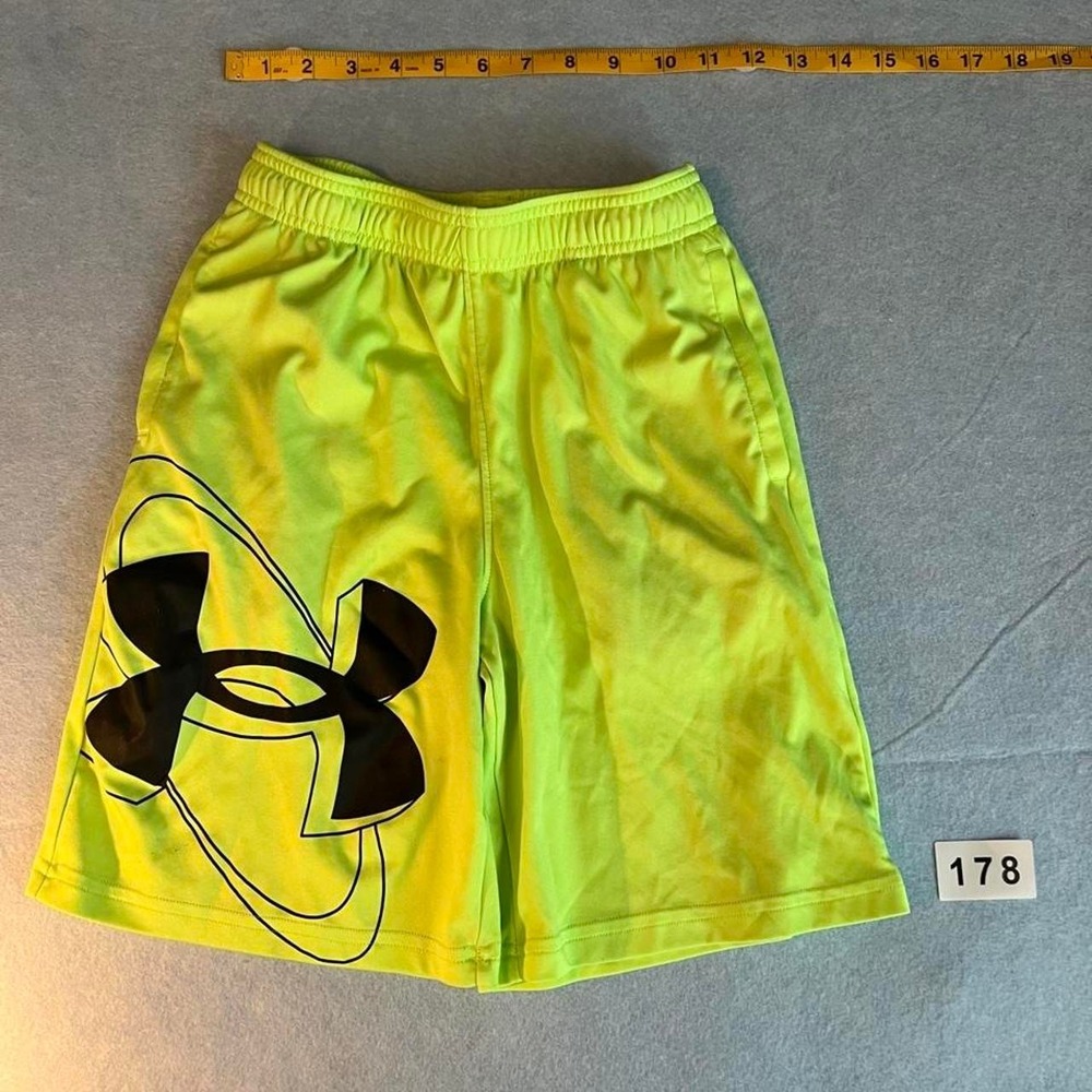 Under Armour Neon Yellow Shorts with Black Logo Youth Medium